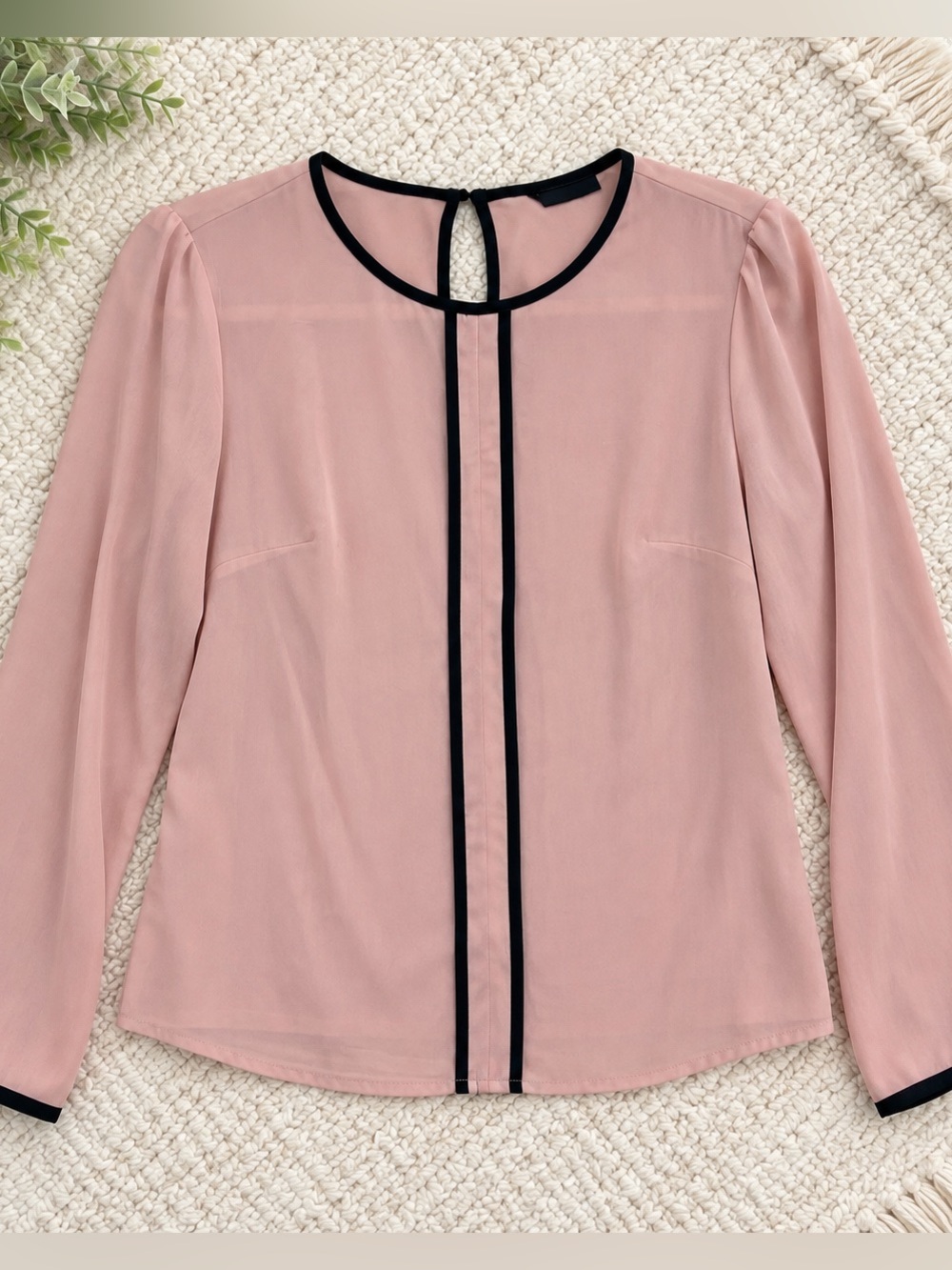 Shein Blush Pink Blouse with Black Accents z